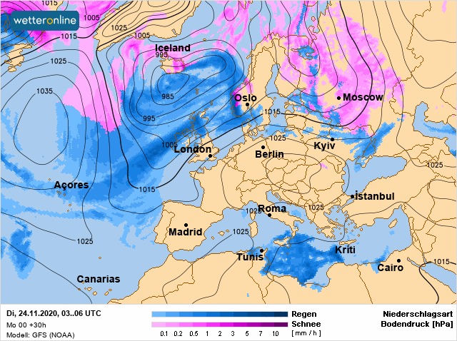Синоптик:  24 ноября в Украине будет ветрено и дождливо (КАРТА)