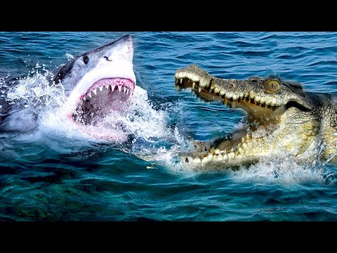 В Австралии рыбаки сняли зрелищное видео встречи огромного крокодила с акулой