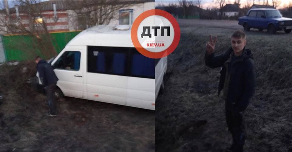 Под Киевом микроавтобус едва не снес жилой дом