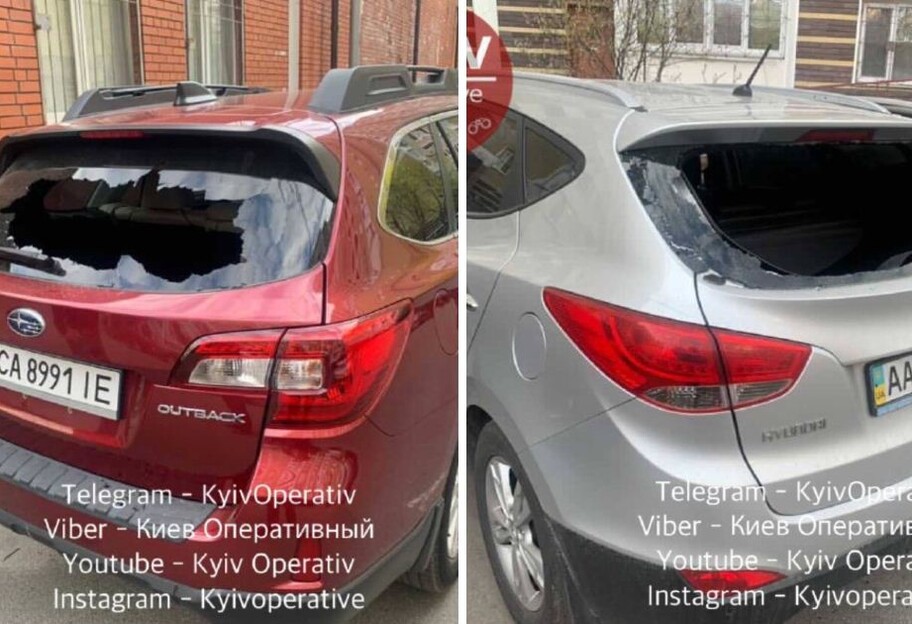 В Киеве на парковке неизвестные разбили чужие авто