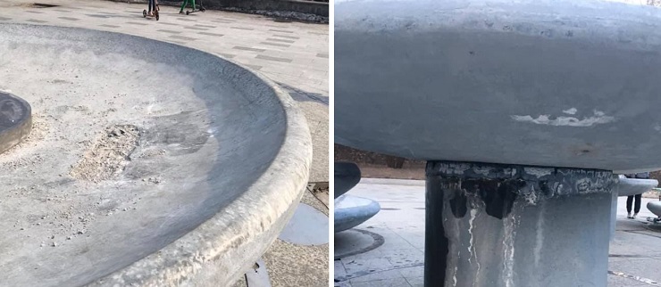 В Соломенском парке начал рушиться недостроенный фонтан