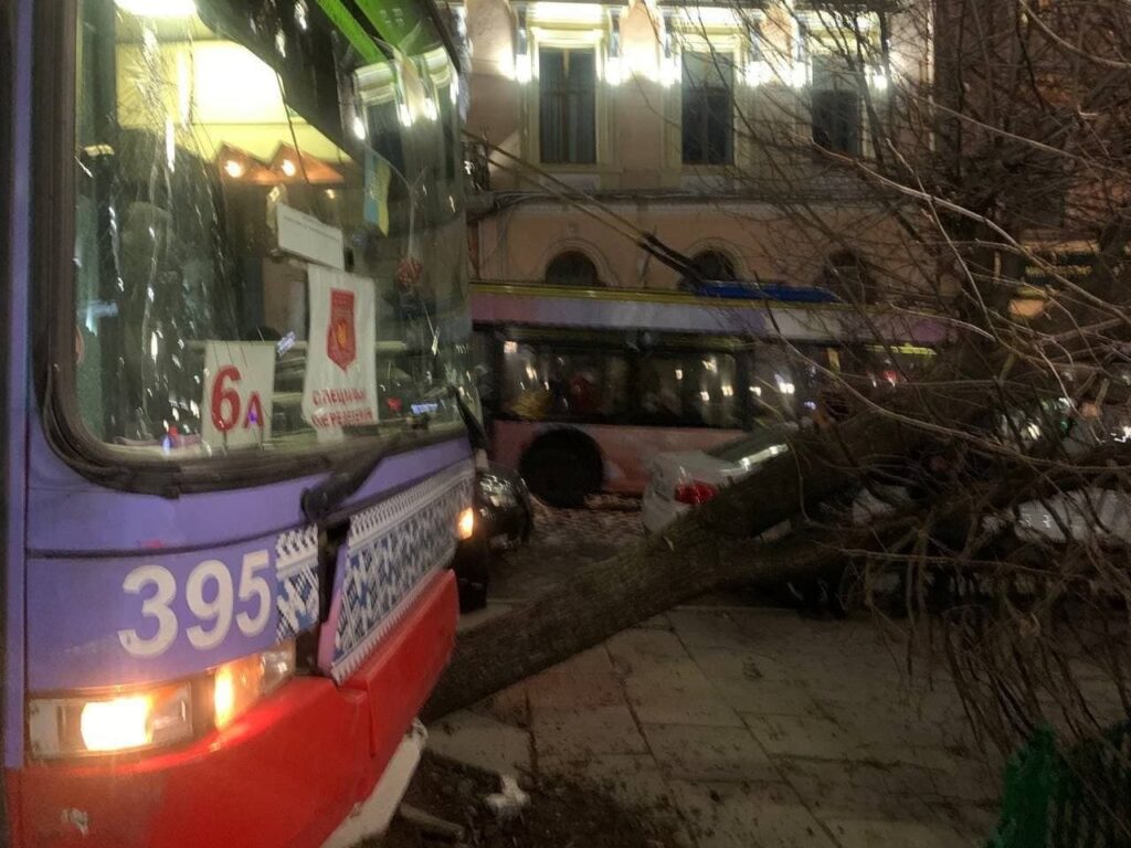 В центре Черновцов автобус протаранил авто и врезался в дерево