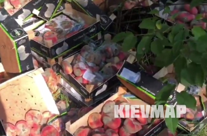 В одном из столичных парков выбросили ящики гнилых фруктов (ВИДЕО)