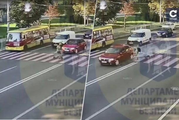 В Киеве на пешеходном переходе сбили парня с самокатом (ФОТО, ВИДЕО)
