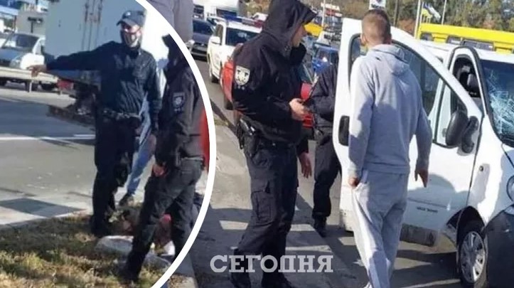 В Киеве водитель микроавтобуса сбил полицейского (ФОТО)