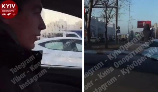 В Киеве автохам едва не сбил женщину на тротуаре (ВИДЕО)