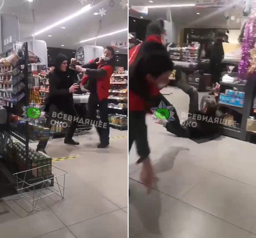 В столичном супермаркете посетитель без маски вступил в схватку с охраной (ФОТО)