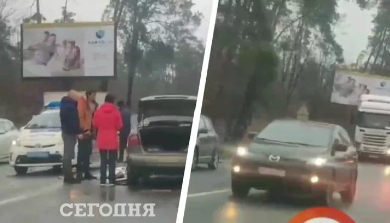 На Гостомельском шоссе – ДТП: разбиты 4 авто (ФОТО, ВИДЕО)