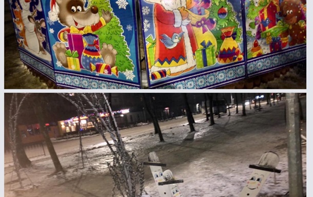 Во Львовской области вандалы повредили декорации возле главной елки