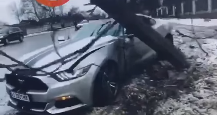 Гололёд на дороге: Элитное авто в Житомирской области врезалось в столб (ФОТО, ВИДЕО)
