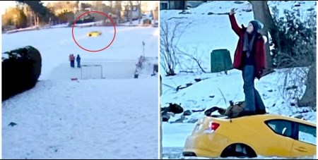 В Канаде девушка поплатилась за беспечную езду по льду озера (ФОТО, ВИДЕО)