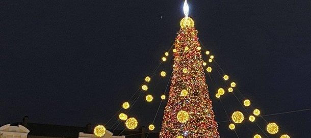 В центре Киева начали монтировать новогоднюю елку со стильными украшениями