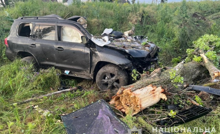 В Баштанке на Николаевщине внедорожник вылетел за пределы трассы и врезался в дерево: 2 пострадавших