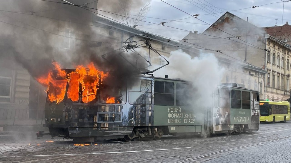 В центре Львова горел трамвай