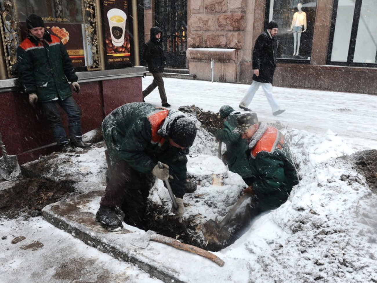 Пеньки легендарных киевских каштанов корчевали вручную, 22 марта 2013г.