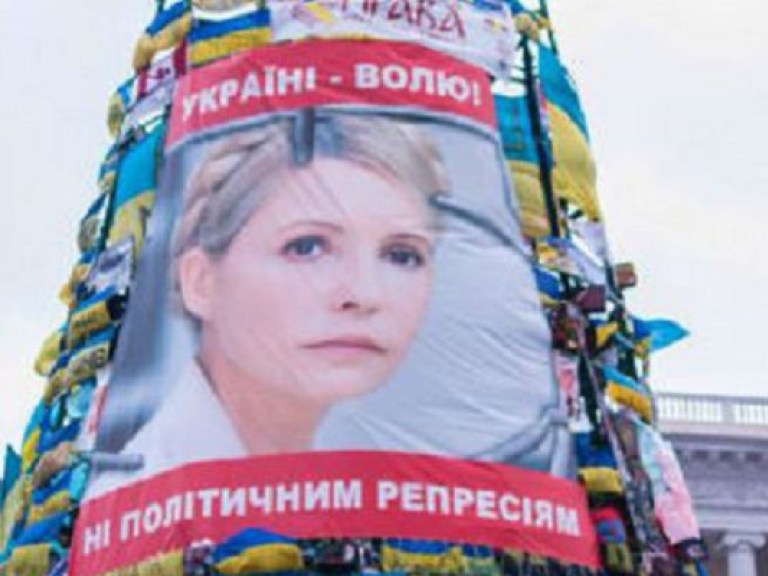 Активисты «Майдана без политики» пытались снять с центральной елки портрет Тимошенко