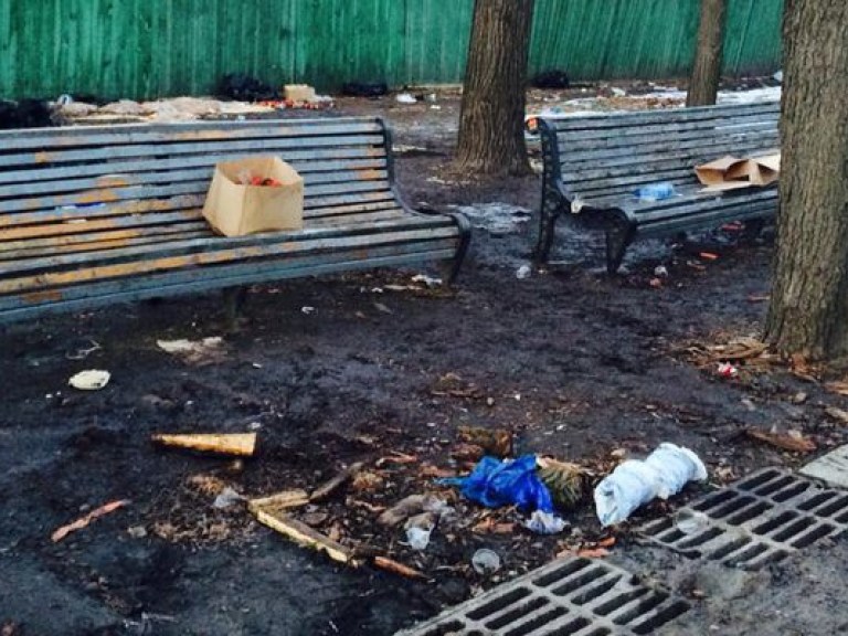 Сторонники Януковича оставили Мариинский парк в полной разрухе (ФОТО)