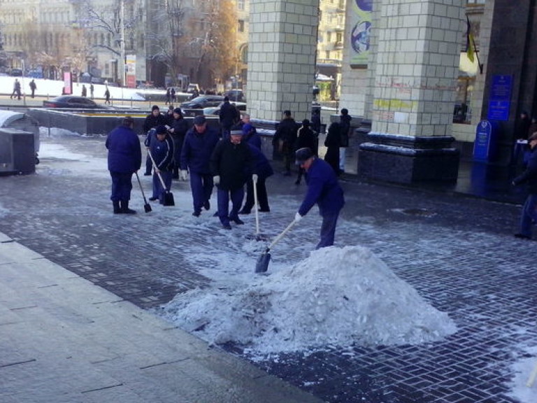 Киевляне не ждут помощи от коммунальщиков и убирают снег сами (ФОТО)