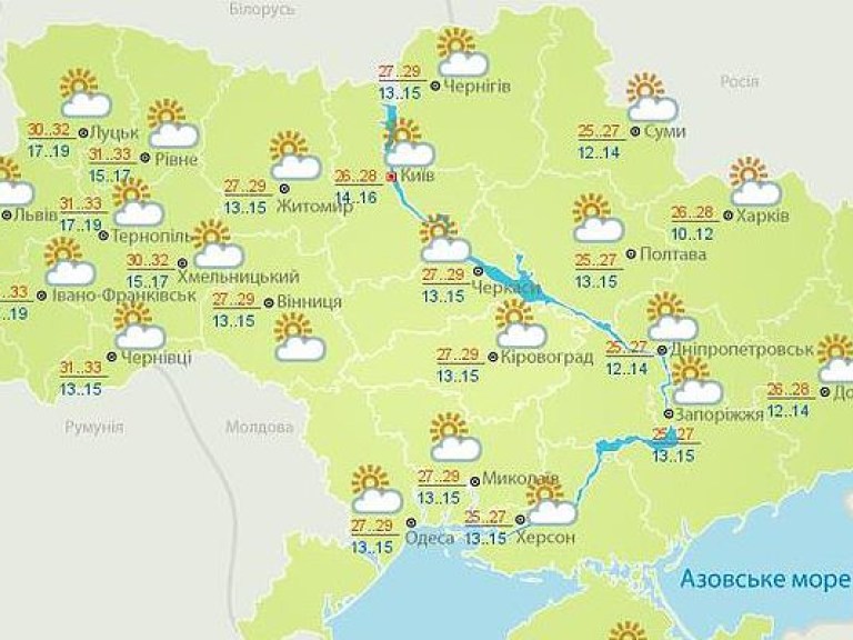 Погода на завтра: В Украине без осадков, температура до +33 (КАРТА)