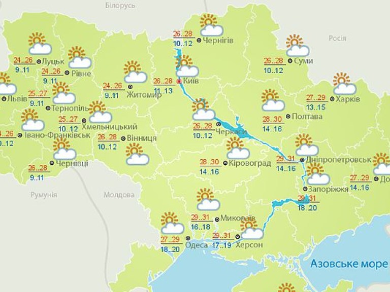 Погода на завтра: в Украине без осадков, температура до +31 (КАРТА)