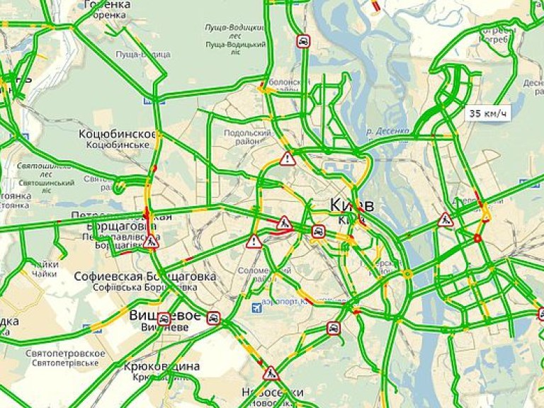 Уровень утренних пробок в Киеве составляет 3 балла (КАРТА)
