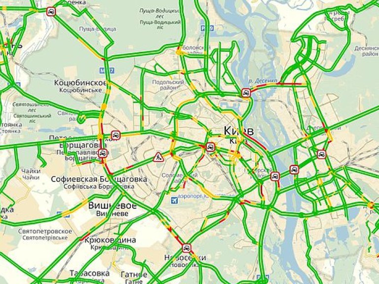 Уровень утренних пробок в Киеве составляет 5 баллов (КАРТА)