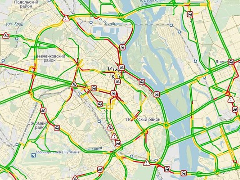 В Киеве уровень вечерних пробок достиг 8 баллов (КАРТА)