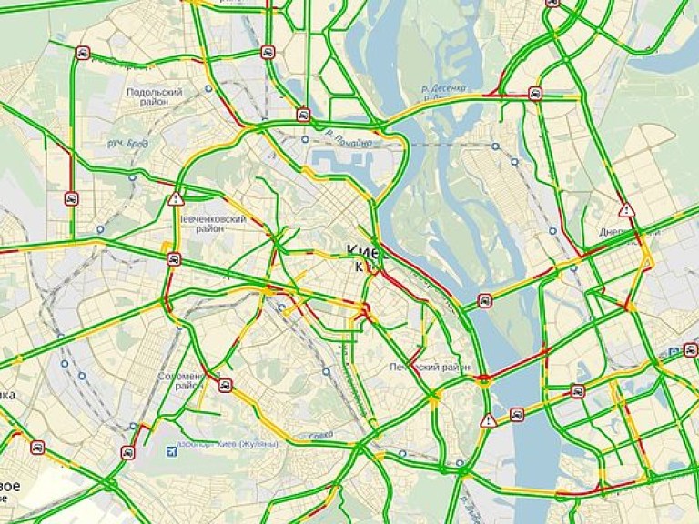 В Киеве уровень утренних пробок оценивается в 5 баллов (КАРТА)