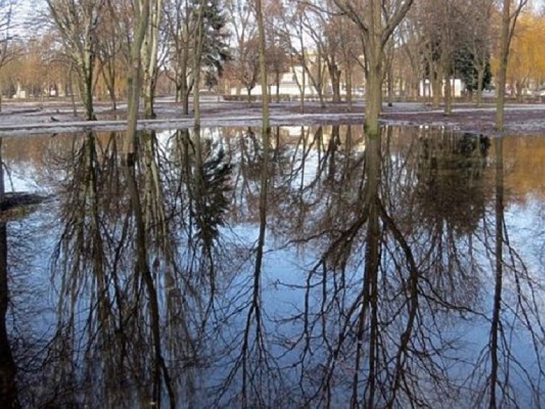 В Запорожье растаявшим снегом затопило парки (ФОТО)