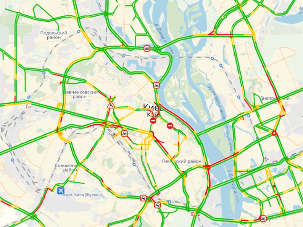В Киеве зафиксированы 5-балльные пробки (КАРТА)