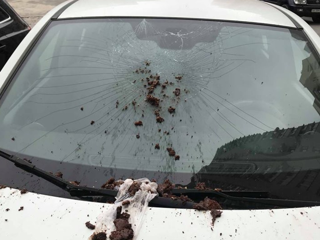 На столичных Позняках выброшенный из окна пражский торт разбил лобовое стекло авто (ФОТО)