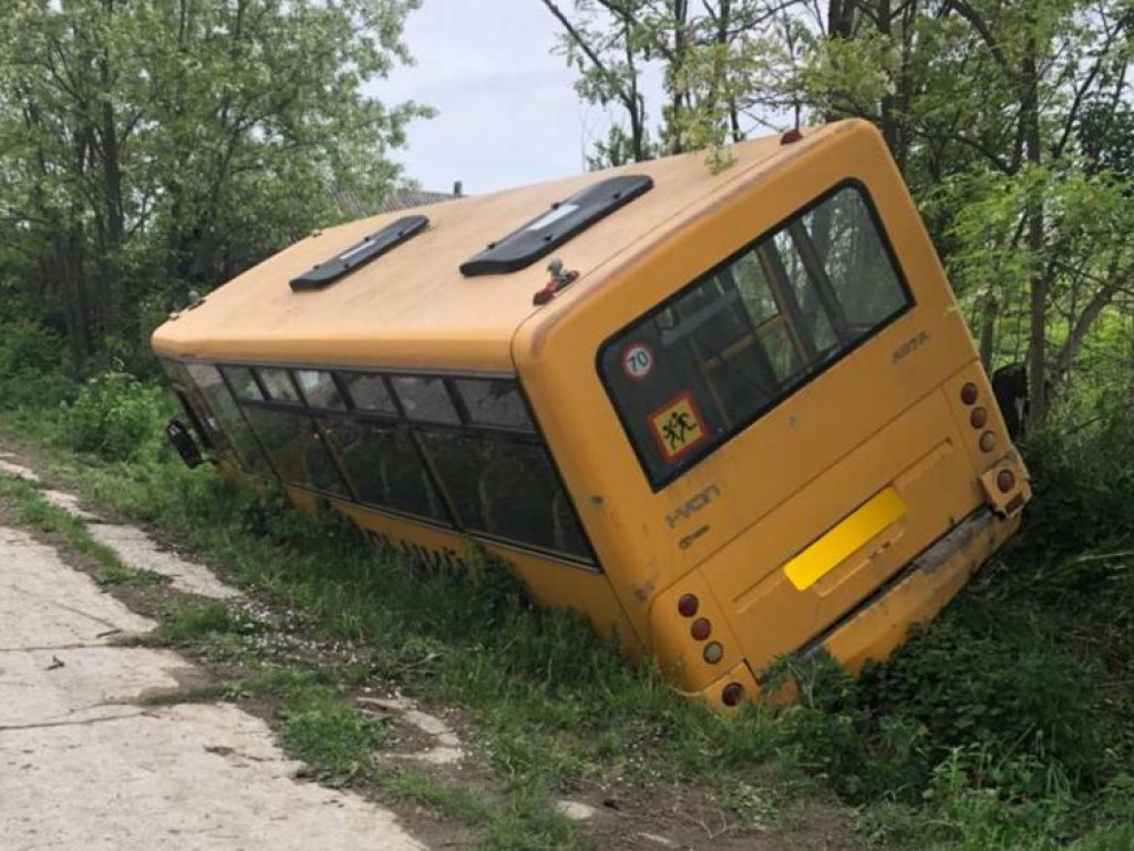 Школьный автобус с детьми съехал в кювет в Одесской области (ФОТО)