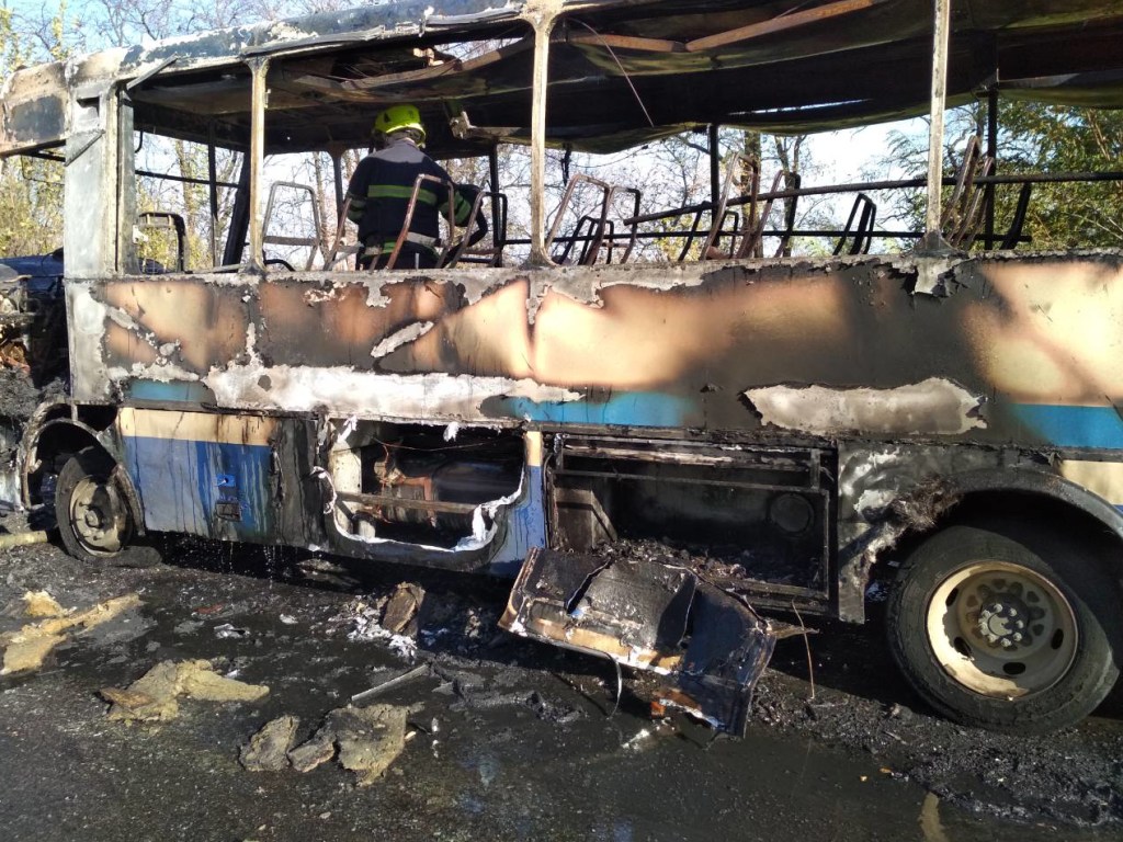 Рейсовый автобус сгорел в Днепропетровской области: пассажиры успели выбежать (ФОТО)