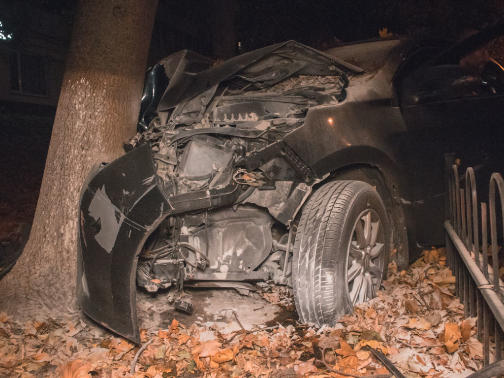 Пьяный водитель Toyota с оружием и шприцами в салоне влетел в дерево на улице Кудряшова в Киеве (ФОТО, ВИДЕО)