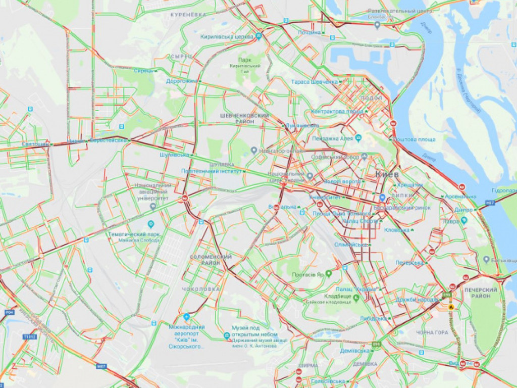 Коллапс на дорогах Киева: вечерние пробки достигли 9 баллов (КАРТА)