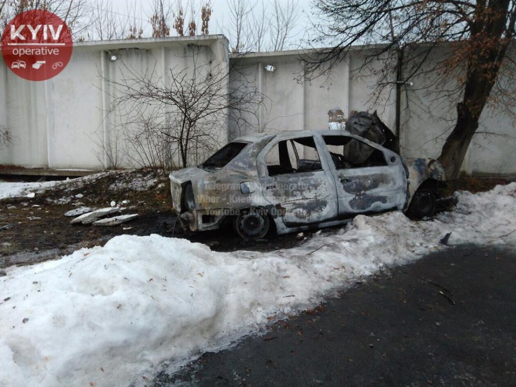 На Киевщине иномарка полностью сгорела после того, как влетела в забор водоканала (ФОТО)