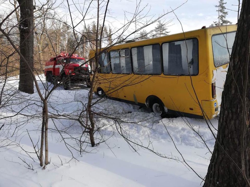 На Киевщине маршрутка угодила в «снежный плен» (ФОТО)