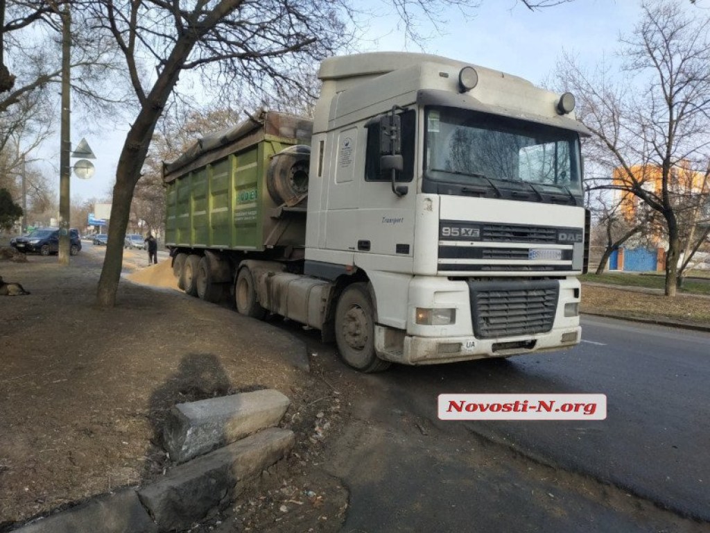 В Николаеве на дорогу из грузовика высыпалось 10 тонн кукурузы (ФОТО)