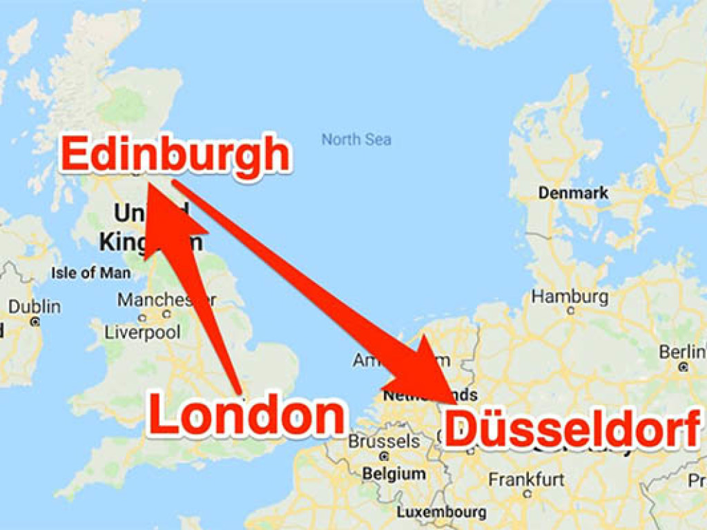 Самолет британской авиакомпании прилетел в Эдинбург вместо Дюссельдорфа