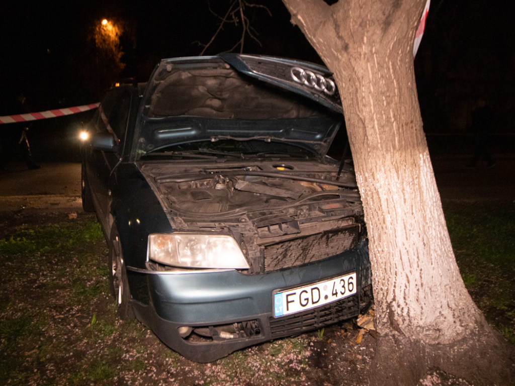 В Киеве водитель Audi врезался в дерево: водителя госпитализировали (ФОТО)