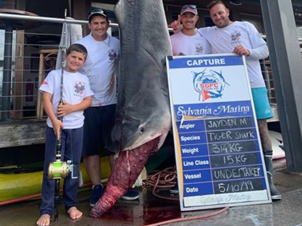 Восьмилетний мальчик выудил из океана 314-килограммовую акулу (ФОТО)