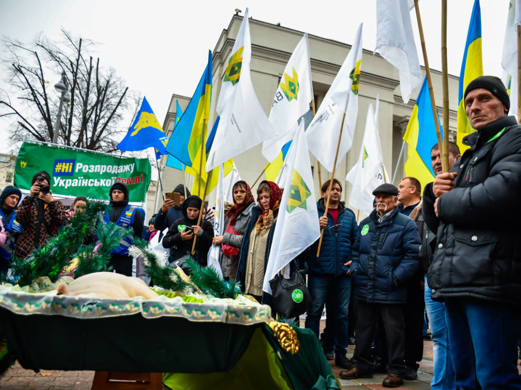 Акция против рынка земли в Киеве: под Раду принесли непустой гроб (ФОТО, ВИДЕО)