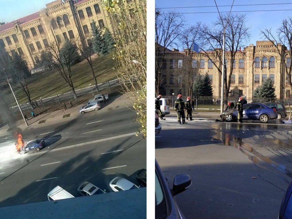 В Киеве на ходу загорелся автомобиль такси (ФОТО)