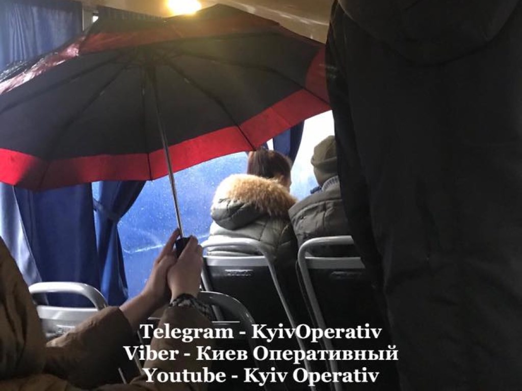В салоне столичной маршрутки пассажирка укрывалась от дождя с помощью зонта (ФОТО)