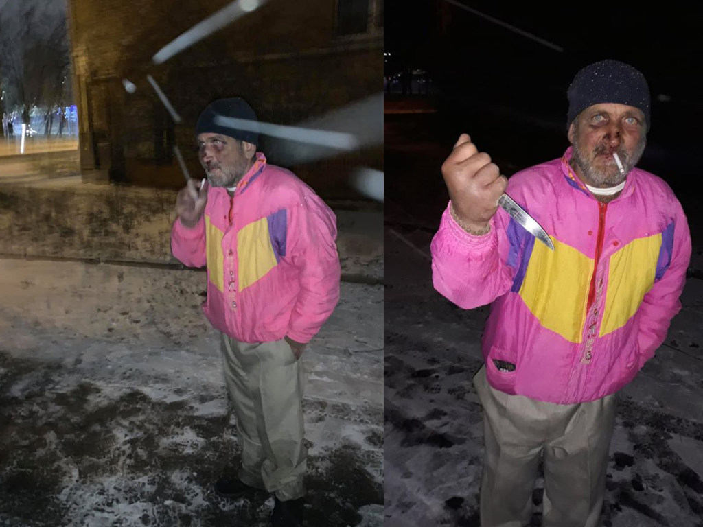 Снова вернулся: в Киеве возле КПИ на людей нападает неадекват с ножом (ФОТО)