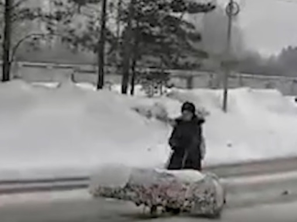 «Бабушка везет гроб»: Старушка со странной повозкой создала пробку на дороге (ФОТО)
