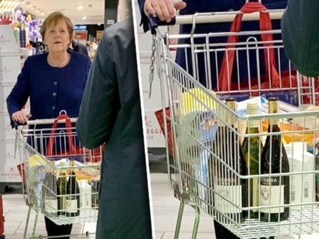Ангела Меркель в супермаркете запаслась туалетной бумагой и не забыла о вине (ФОТО)