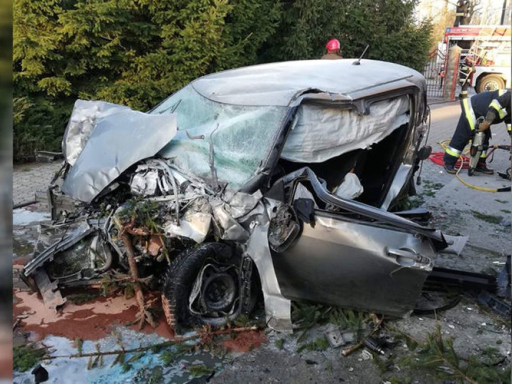 В Польше автомобиль перелетел через клумбу: пьяного водителя из салона вытащили после «приземления» (ВИДЕО)