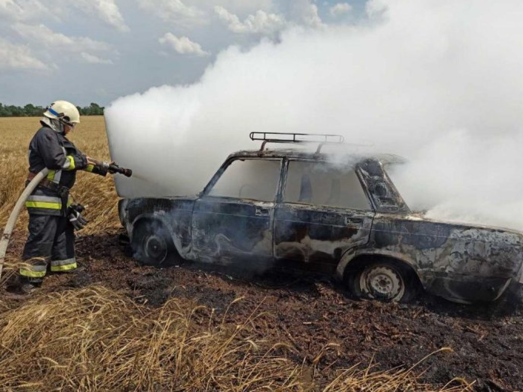 Посреди трассы в Запорожской области сгорел легковой автомобиль (ФОТО)