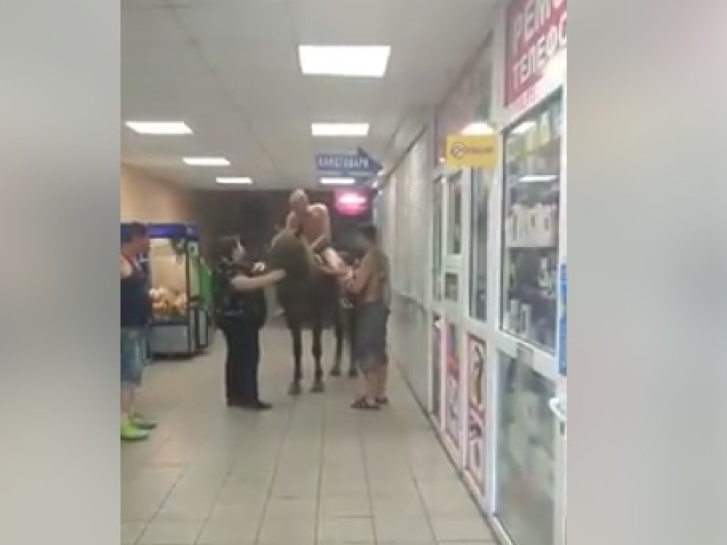 Пьяный мужчина в Киеве заехал в магазин на коне (ВИДЕО)